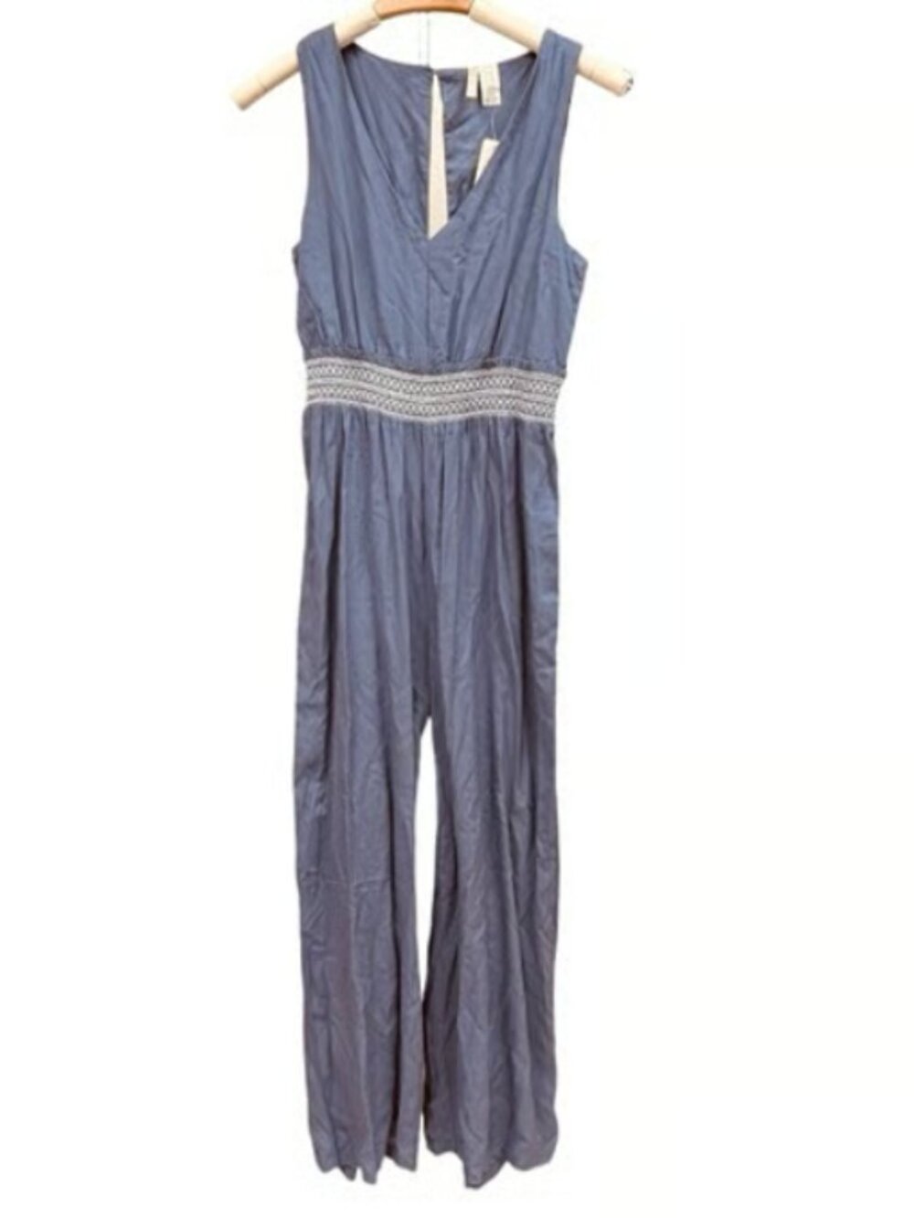 Japna Boho Wide Leg Jumpsuit Gray Stretch Embroidered Waist NEW Jumpsuit Comfy